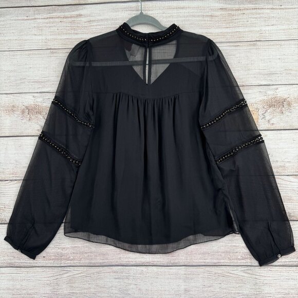 Chloe Oliver Anthropologie Beaded Semi Sheer Blouse Women's Size Small Black NEW - Picture 2 of 14